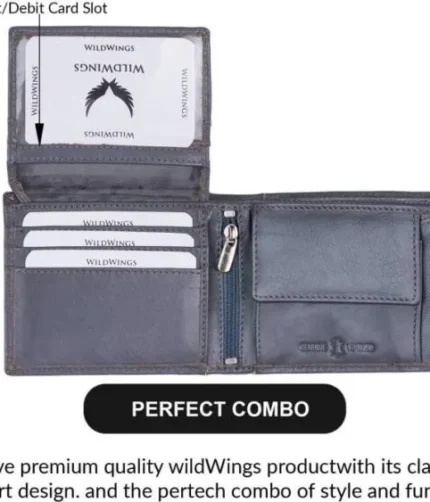 Theekchhoo - Men Trendy, Casual Grey Genuine Leather RFID Wallet (8 Card Slots).