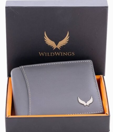 Men Trendy, Casual Grey Genuine Leather RFID Wallet (8 Card Slots)