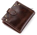 Contacts Men's Genuine Leather Wallet | RFID Blocking Wallet for Men | Bifold Wallet with Button Closure| 13 Card Slots, 1 ID Window, 1 Zip Closure Currency Compartment (Brown)