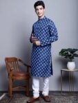 Jompers Men's Cotton Floral printed kurta Pyjama Set - color Navy color