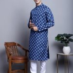 Jompers Men's Cotton Floral printed kurta Pyjama Set - color Navy color