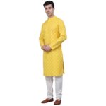 Jompers Men's Cotton Floral printed kurta Pyjama Set colour yellow colour lemon colour