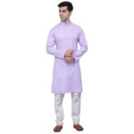 Men's Cotton Floral printed kurta Pyjama Set Colour Purple Colour