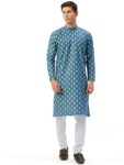 Men's Cotton Floral printed kurta Pyjama Set - color teal color