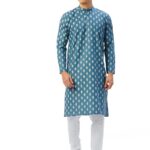 Men's Cotton Floral printed kurta Pyjama Set - color teal color