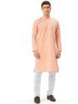 Men's Cotton Floral printed kurta Pyjama Set Colour peach Colour
