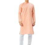 Men's Cotton Floral printed kurta Pyjama Set Colour peach Colour