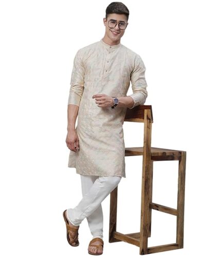 SOJANYA (Since 1958 Men's Silk Blend Multi Embroidered Full Sleeves Kurta-Classic Design & Versatile Style for Events