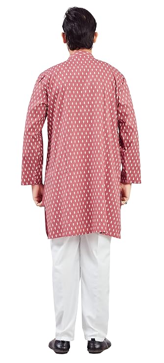 Studio Shringaar Men's Soft Pure Cotton Printed Knee Length Relax Fit Kurta1