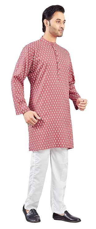 Studio Shringaar Men's Soft Pure Cotton Printed Knee Length Relax Fit Kurta2