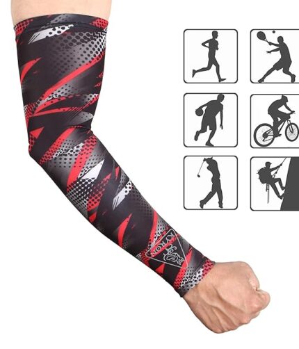 ARM SLEEVES UV Protection Cooling -Sun Sleeves for Men & Women. Perfect for Cycling| Driving| Running| Basketball| Football & Outdoor Activities. Performance Stretch & Moisture Wicking - Colour Red and Black