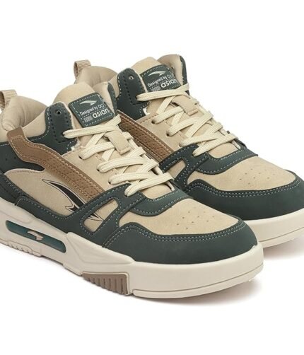 ASIAN Men's MEXICO-11 Casual Sneaker Shoes with Synthetic Upper Lightweight Comfortable Mid Top Sneaker Shoes for Men's & Boy's - Colour Beige Lef Green