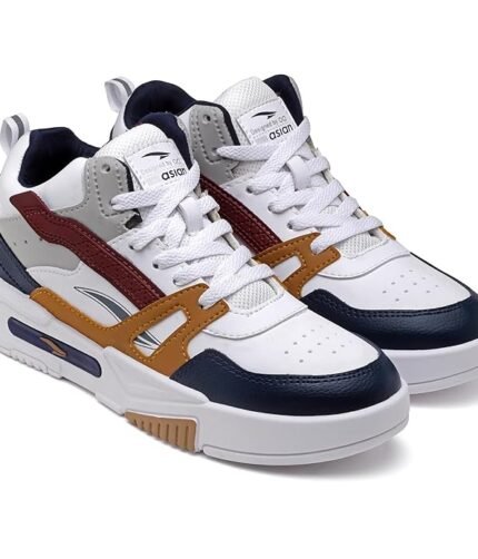 ASIAN Men's MEXICO-11 Casual Sneaker Shoes with Synthetic Upper Lightweight Comfortable Mid Top Sneaker Shoes for Men's & Boy's - Colour White Navy Mustard