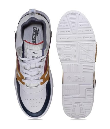 ASIAN Men's MEXICO-11 Casual Sneaker Shoes with Synthetic Upper Lightweight Comfortable Mid Top Sneaker Shoes for Men's & Boy's - Colour White Navy Mustard