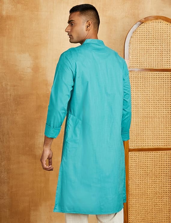 Amazon Brand - Symbol Men's Cotton Solid Long Kurta (Regular Fit)1