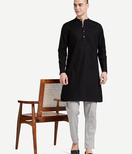 Amazon Brand - Symbol Men's Cotton Solid Long Kurta (Regular Fit)