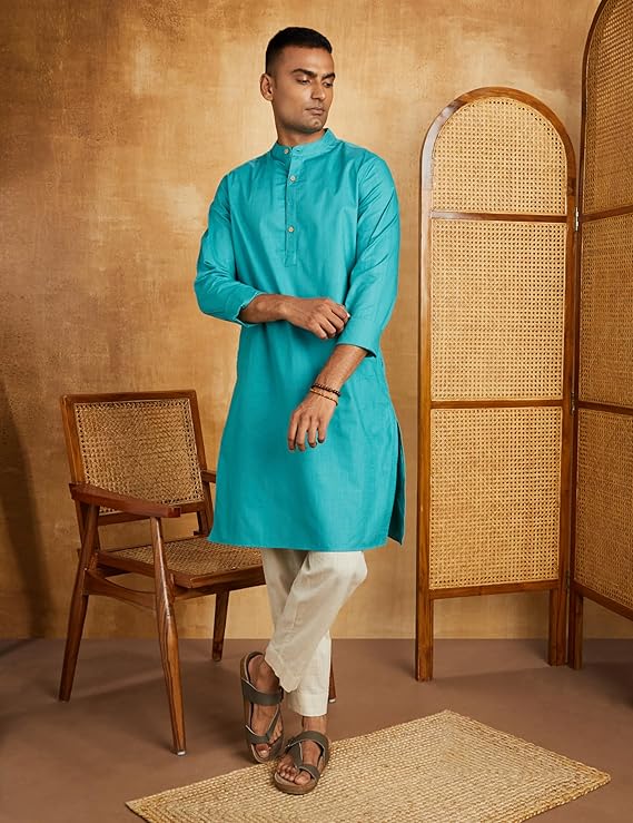 Amazon Brand - Symbol Men's Cotton Solid Long Kurta (Regular Fit)2 Amazon Brand - Symbol Men's Cotton Solid Long Kurta (Regular Fit)