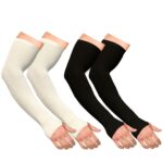 Boldfit Arm Sleeves for Men & Women UV Protection Hand Sleeves With Thumb for Boys & Girls Sun Protection Sleeves for Men Arm Sleeves for Women for Running, Hand Cover for Bike Riding Nylon - Colour: Black & Gray - 2Pair