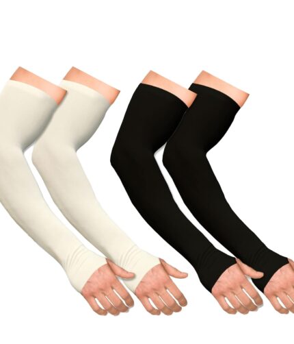 Boldfit Arm Sleeves for Men & Women UV Protection Hand Sleeves With Thumb for Boys & Girls Sun Protection Sleeves for Men Arm Sleeves for Women for Running, Hand Cover for Bike Riding Nylon - Colour: Black & Gray - 2Pair