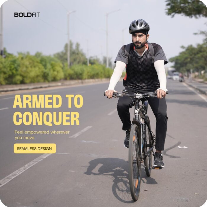 Boldfit Arm Sleeves for Men & Women UV Protection Hand Sleeves With Thumb for Boys & Girls Sun Protection Sleeves for Men Arm Sleeves for Women for Running, Hand Cover for Bike Riding Nylon - Colour: Black & Gray - 2Pair