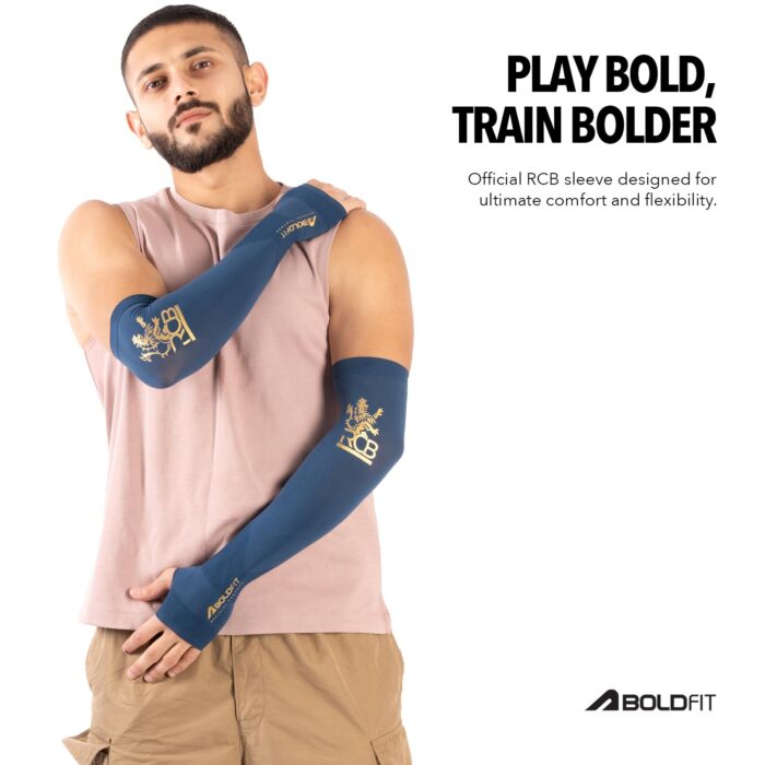 Boldfit Arm Sleeves for Men & Women UV Protection Hand Sleeves With Thumb for Boys & Girls Sun Protection Sleeves for Men Arm Sleeves for Women for Running | Hand Cover for Bike Riding Nylon - Colour Blue