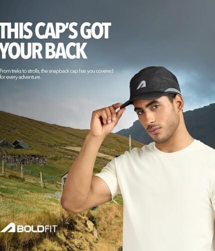 Boldfit Cap for Men Snapback Mens Cap Stylish Quick Dry Unisex Mens Caps for Women Sun Protection HeadCap for Boys Sports Headwear for Man Summer Caps for Men Baseball| Cricket - Colour Black
