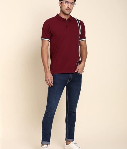 Dennis Lingo Men's Slim Fit Burgundy Polo T-Shirt - Colour Burgundy