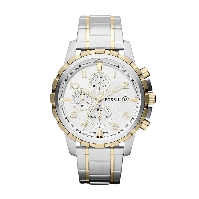 Fossil Analog White Dial Men's Watch-FS4795 Stainless Steel Multicolor Strap Fossil Analog White Dial Men's Watch-FS4795 Stainless Steel - Multicolor Strap