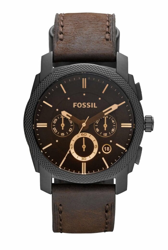Fossil Men Leather Machine Analog Black Dial Watch-Fs4656 Band - Color Brown