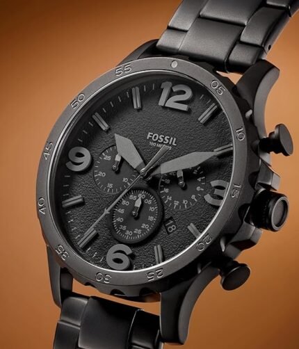 Fossil Nate Chronograph Analog Black Dial Grey Band Men's Stainless Steel Watch - JR1401