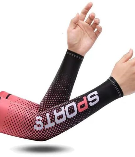 Leosportz Arm Sleeves for Summer UV Protection - Elbow Sleeves for Men Women Gym Workout | UV TAN Protection Sleeves for All Season - Colour Red