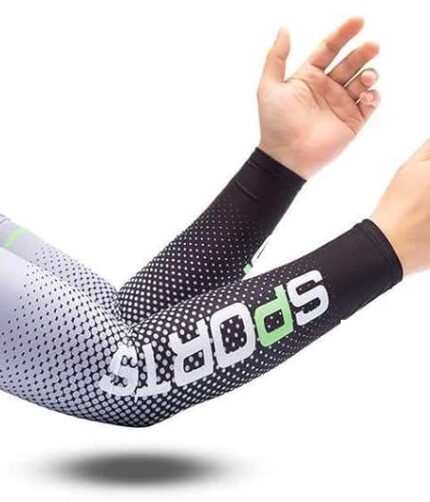 Leosportz Arm Sleeves for Summer UV Protection - Elbow Sleeves for Men Women Gym Workout | UV TAN Protection Sleeves for All Season - Colour Green