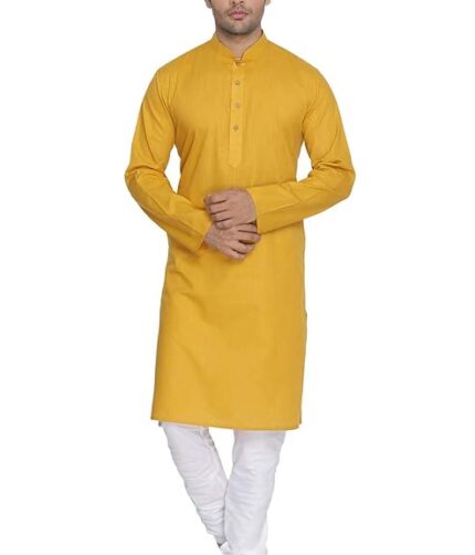 Men Kurta - Colour Yellow - Yellow kurta for men