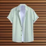 Men Lining Solid Fashion Lycra Printed Slim Fir Cut Away Collar Casual Shirt - Colour green