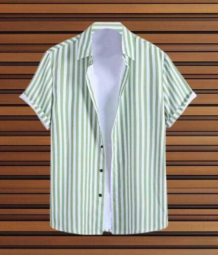 Men Lining Solid Fashion Lycra Printed Slim Fir Cut Away Collar Casual Shirt - Colour green
