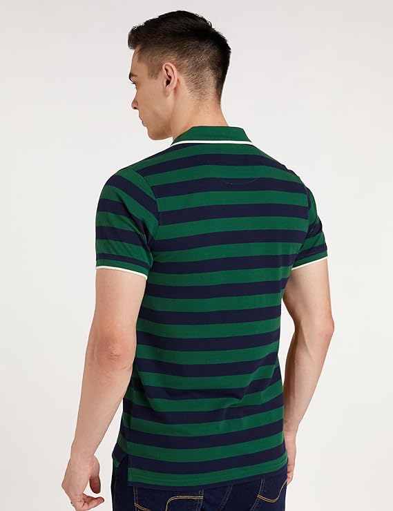 Men's Cotton Rich Striped Polo T Shirt 2
