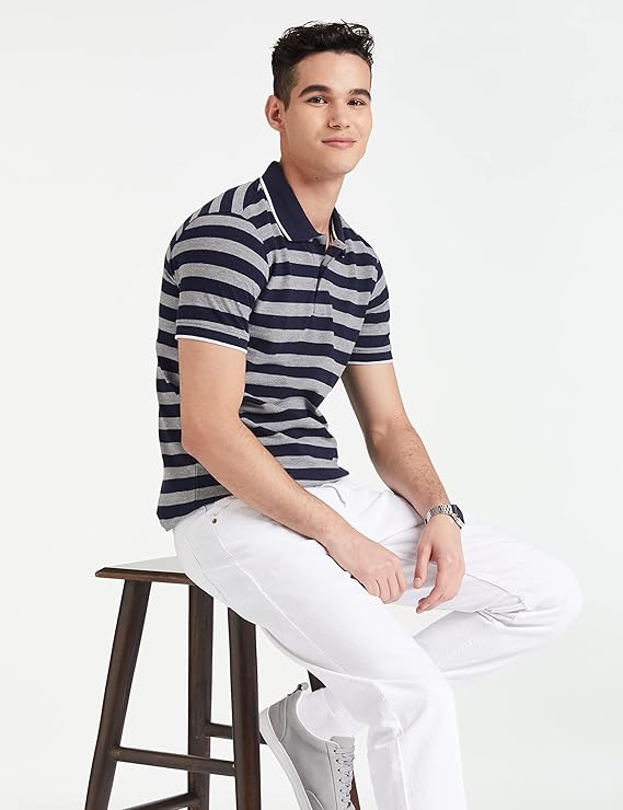 Men's Cotton Rich Striped Polo T Shirt 3
