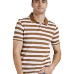 Men's Cotton Rich Striped Polo T Shirt | Collar Tshirts | Half Sleeves - Regular Fit - Colour Burnt Green and White
