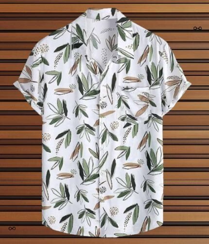 Mens Rayon Man Casual Shirt Regular Fit Western - White green