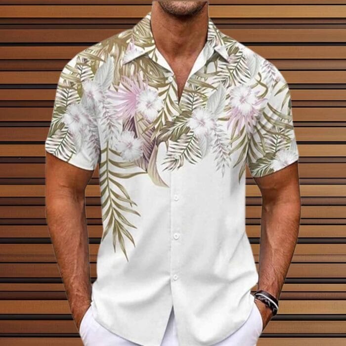 Premium Stylish Fashion Branded Digital Printed Lycra Fabric Half Sleeve Cut Away Collar Casual Shirt - Colour Gold