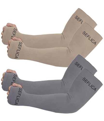 SEFLICA UV Sun Protection Cooling UPF 50 Compression Arm Sleeve for Men and Women With Thumb Hole, Arm Sleeves for Boys and Girls Tattoo Cover Up, Work, Golf, Baseball, Basketball, Football and More