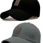 SELLORIA Brand Soft Cotton Adjustable Unisex Cap for Men and Women Freesize Baseball Caps (Pack of 2) Gray and Black