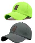 SELLORIA Brand Soft Cotton Adjustable Unisex Cap for Men and Women Freesize Baseball Caps (Pack of 2) Grey and green