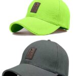 SELLORIA Brand Soft Cotton Adjustable Unisex Cap for Men and Women Freesize Baseball Caps (Pack of 2) Grey and green