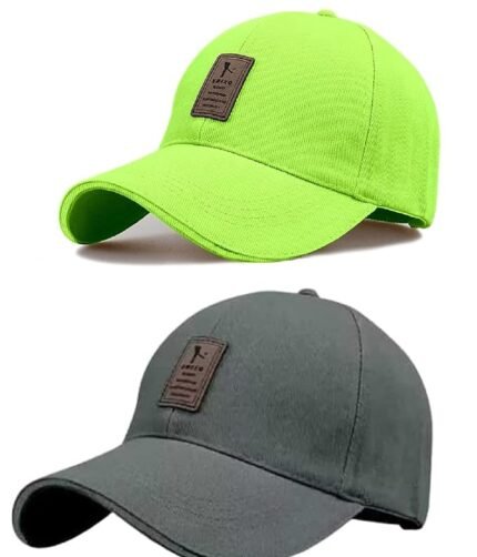 SELLORIA Brand Soft Cotton Adjustable Unisex Cap for Men and Women Freesize Baseball Caps (Pack of 2) Grey and green