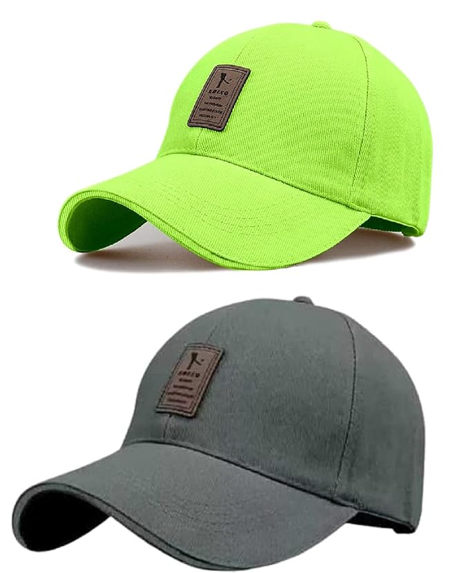 SELLORIA Brand Soft Cotton Adjustable Unisex Cap for Men and Women Freesize Baseball Caps (Pack of 2) Grey and green SELLORIA Brand Soft Cotton Adjustable Unisex Cap for Men and Women Freesize Baseball Caps (Pack of 2) Grey and green