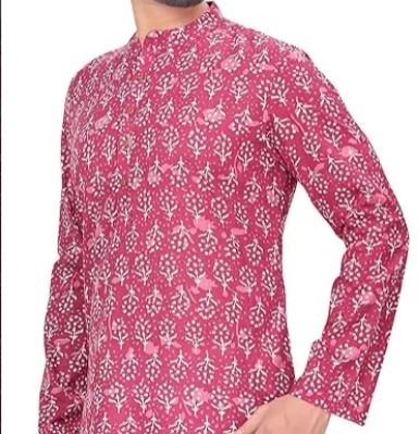 Studio Shringaar Men’s Cotton Relaxed Fit Block Printed Knee Length Regular Kurta (M121)