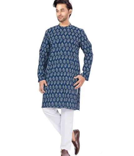 Studio-Shringaar-Mens-Cotton-Relaxed-Fit-Block-Printed-Knee-Length-Regular-Kurta