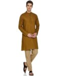 Symbol Men's Cotton Solid Long Kurta (Regular Fit) - Colour Capu Olive