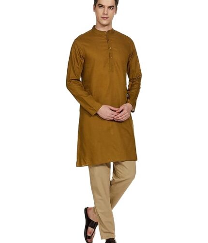 Symbol Men's Cotton Solid Long Kurta (Regular Fit) - Colour Capu Olive